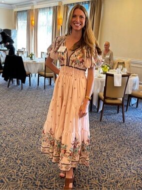 Anthropologie Blush Pink Floral Maxi Dress